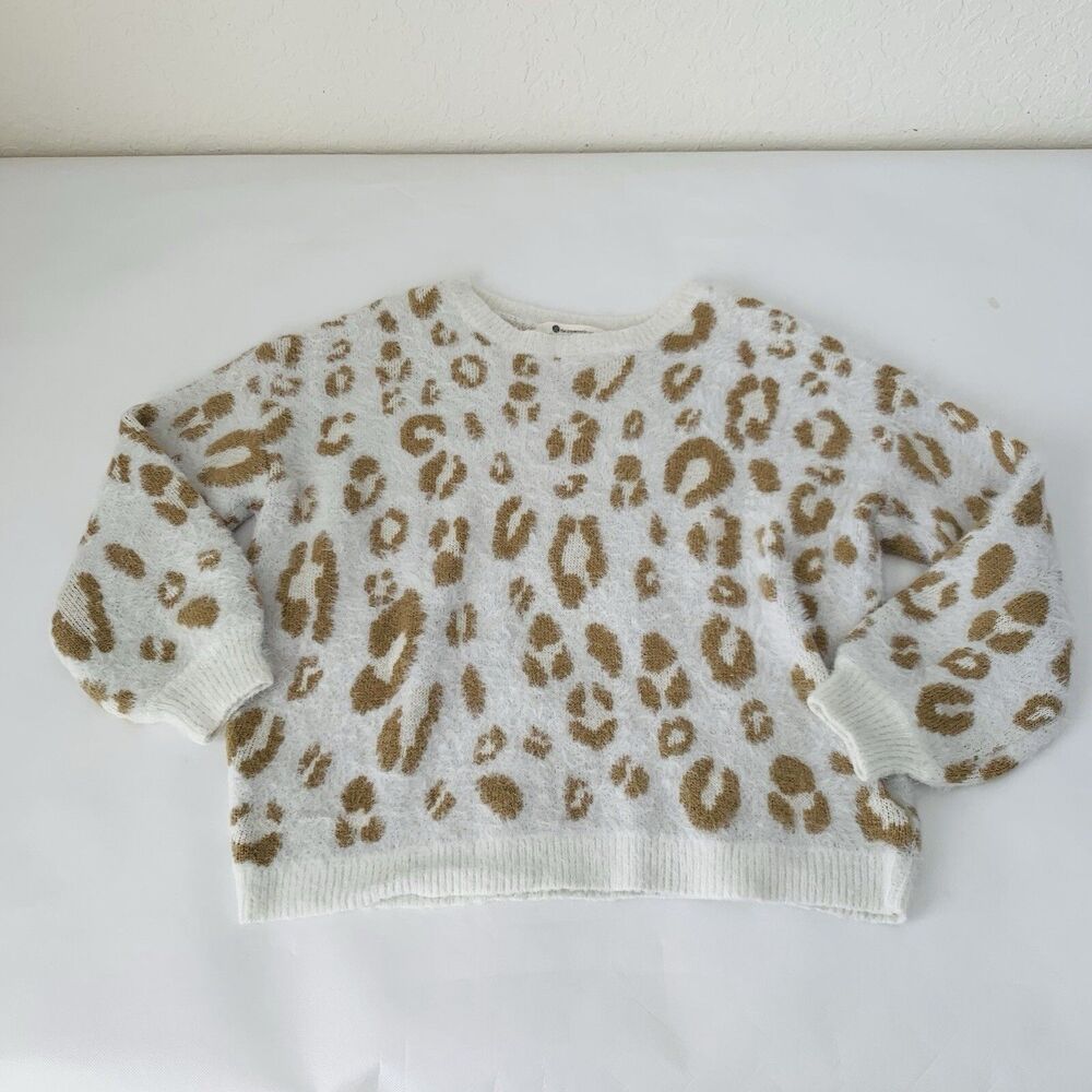 The Impeccable Pig Sweater Women S/M White Cheetah Print Eyelash Knit‎ Preppy